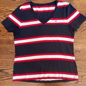 Tommy Hilfiger Navy White Cotton Buttery Soft Stretchy V-Neck T-Shirt Size XXL